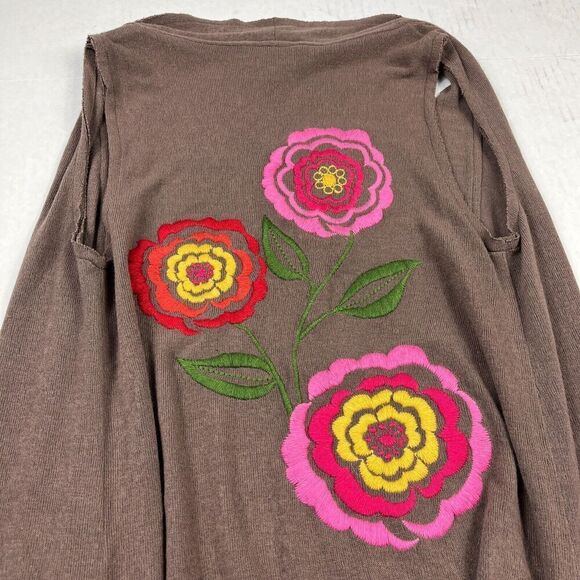 Ivy Jane Embroidered Vest Brown Floral Sleeveless Boho Hippie Sweater SMALL - Picture 10 of 11